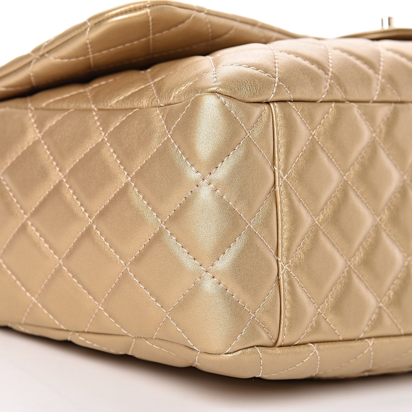 Metallic Calfskin Quilted Small XXL Travel Flap Bag Gold