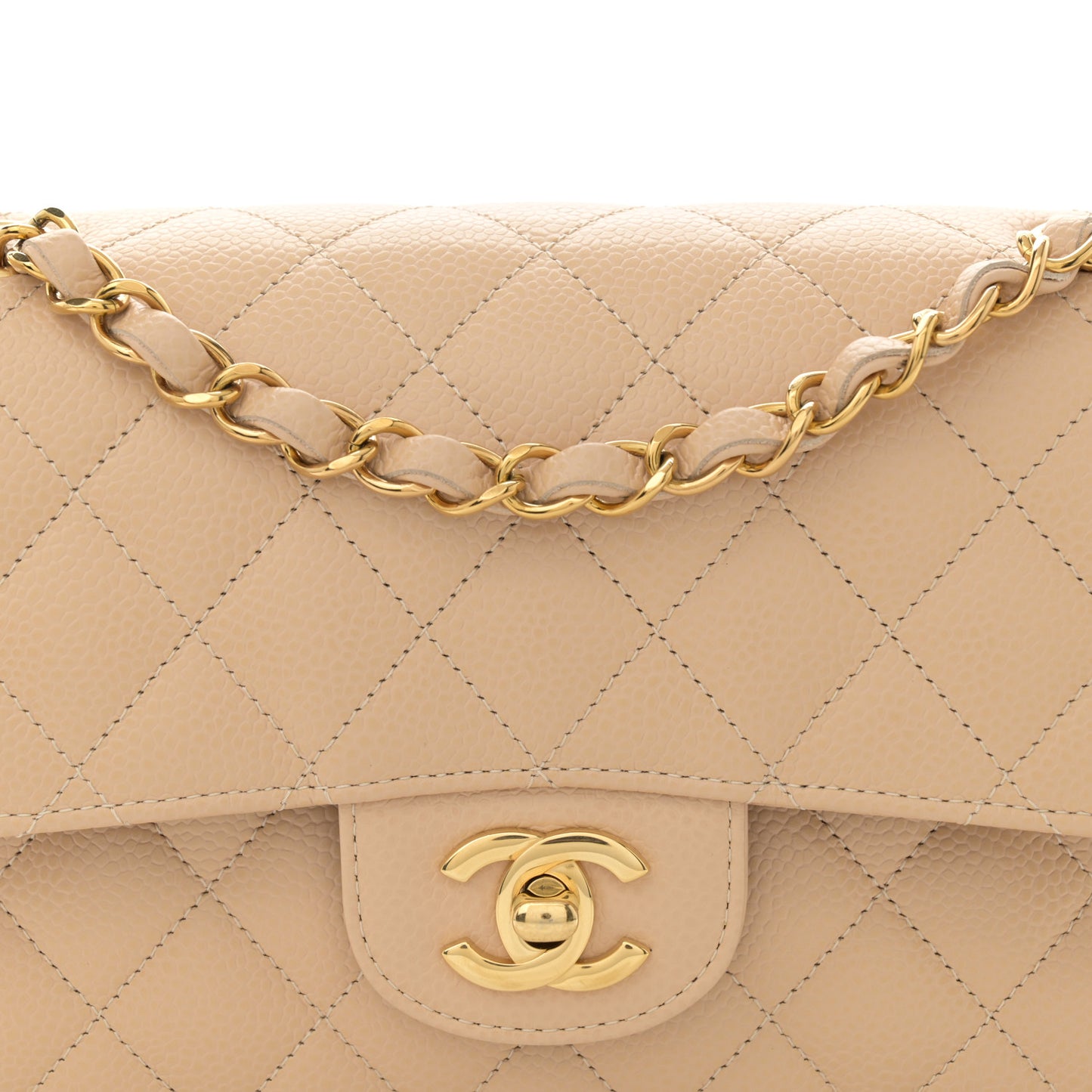 Caviar Quilted Small Double Flap Beige