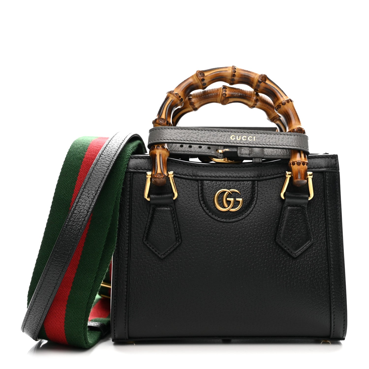 Gucci Textured Dollar Calfskin Web Mini Diana Tote Bag Black Dusty Grey 1 of 10