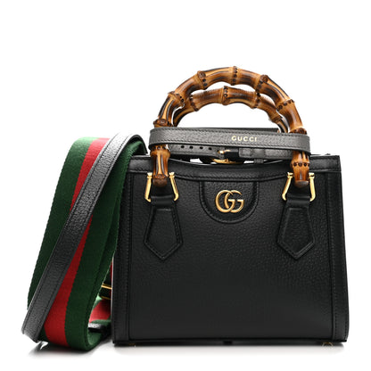 Gucci Textured Dollar Calfskin Web Mini Diana Tote Bag Black Dusty Grey 1 of 10
