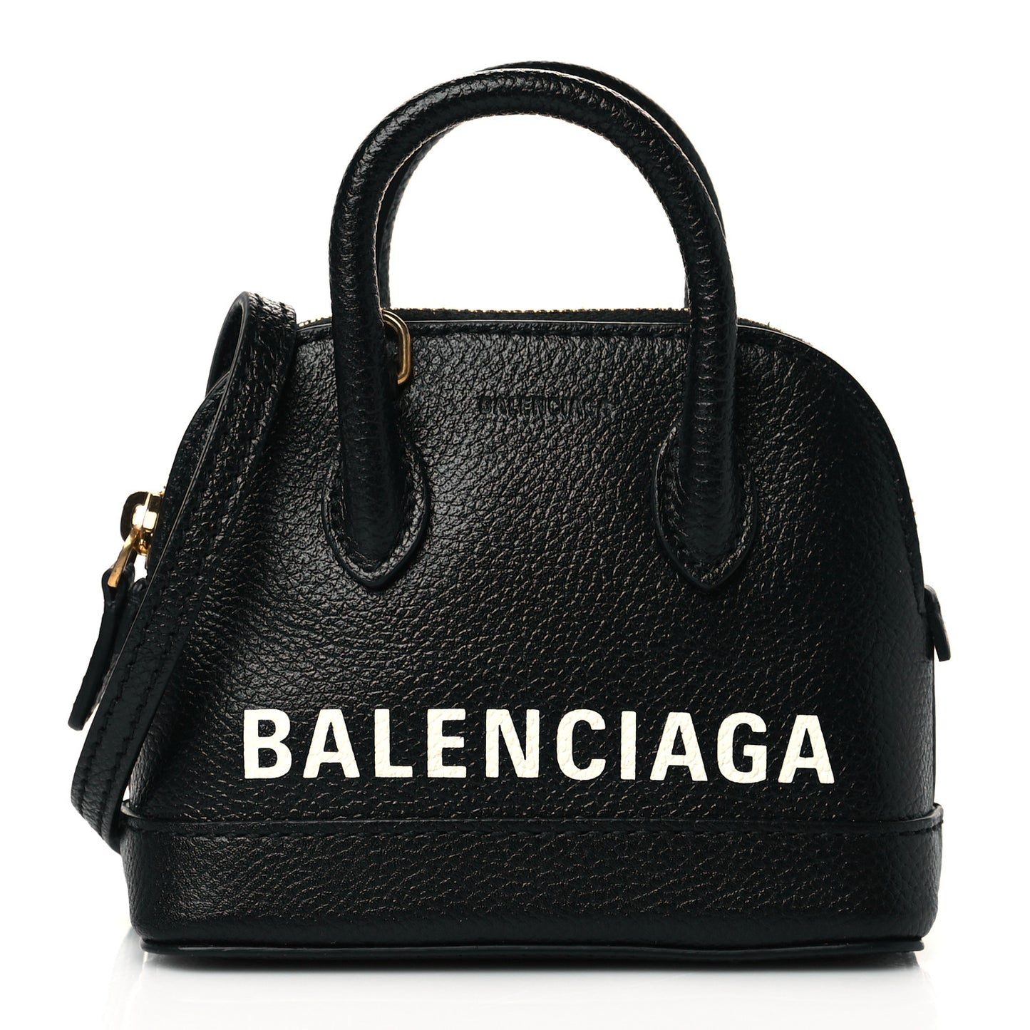 Grained Calfskin Logo Mini Ville Top Handle Bag Black White