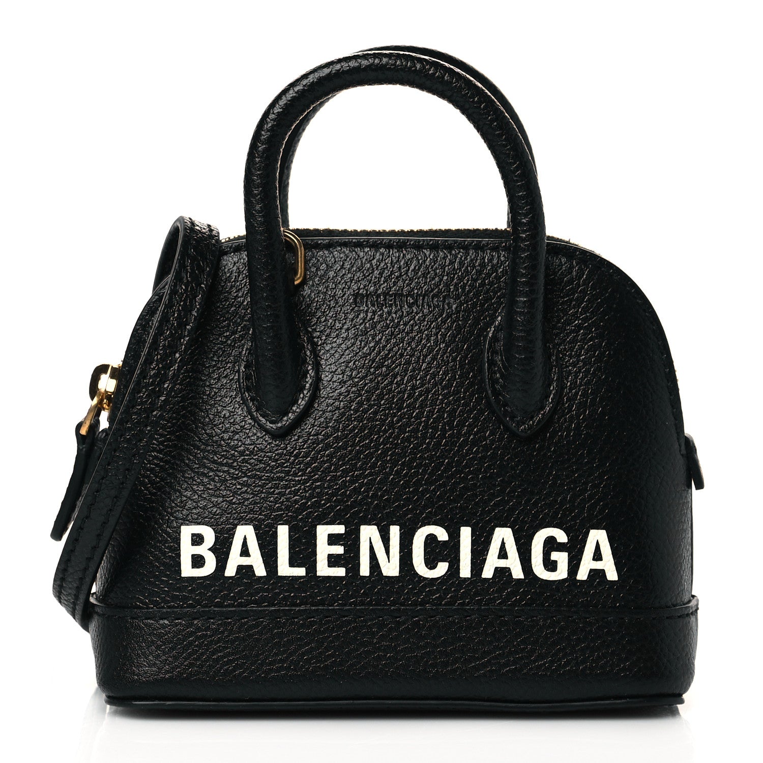 Balenciaga Grained Calfskin Logo Mini Ville Top Handle Bag Black White 1 of 10