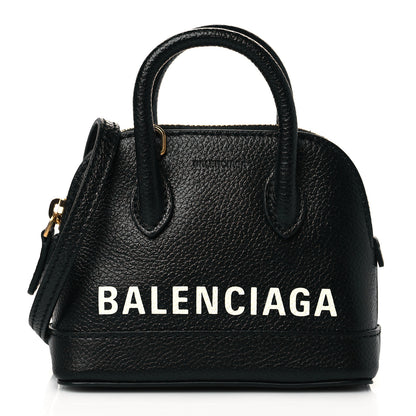 Balenciaga Grained Calfskin Logo Mini Ville Top Handle Bag Black White 1 of 10