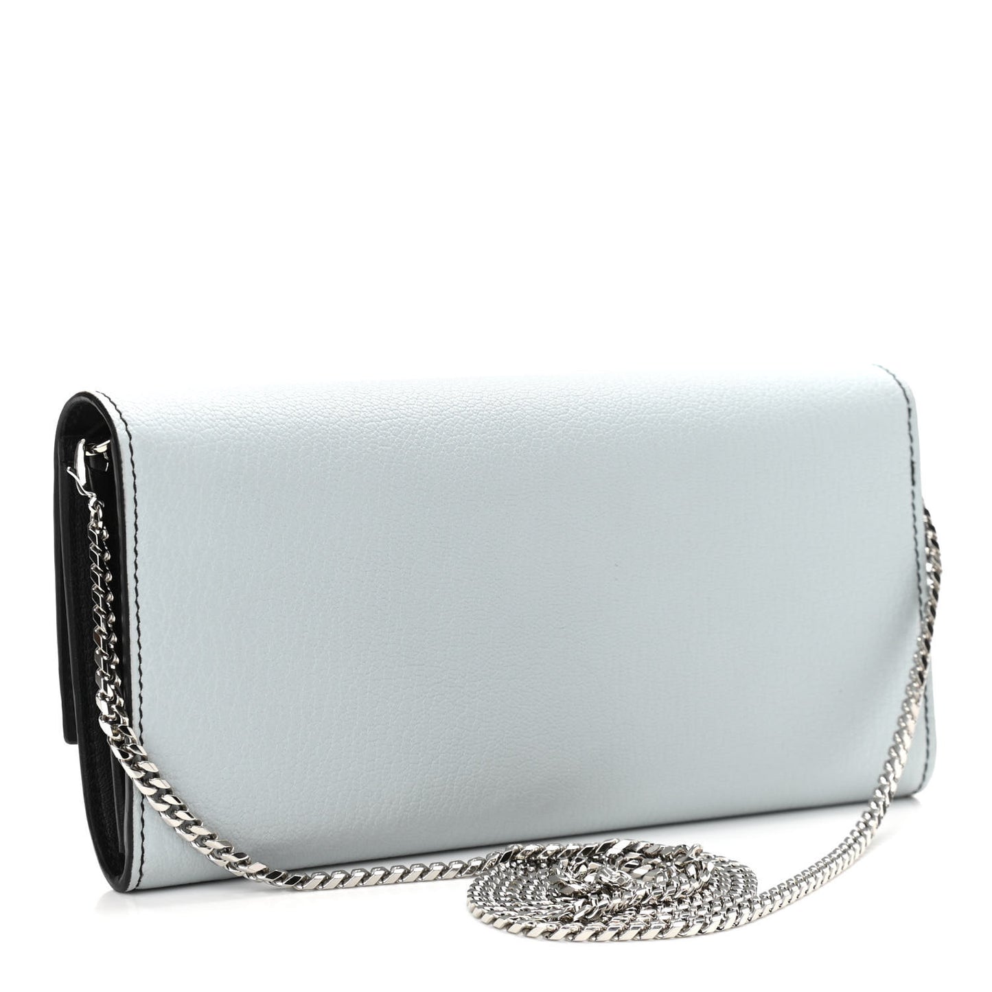 Silky Amish Grain Calfskin Skull Wallet on Chain Duck Egg
