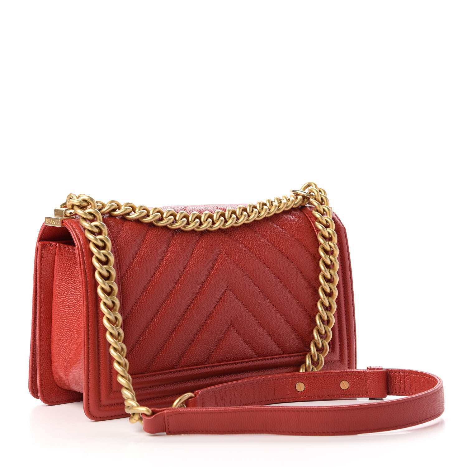 Chanel Caviar Chevron Quilted Medium Boy Flap Red 3 of 10
