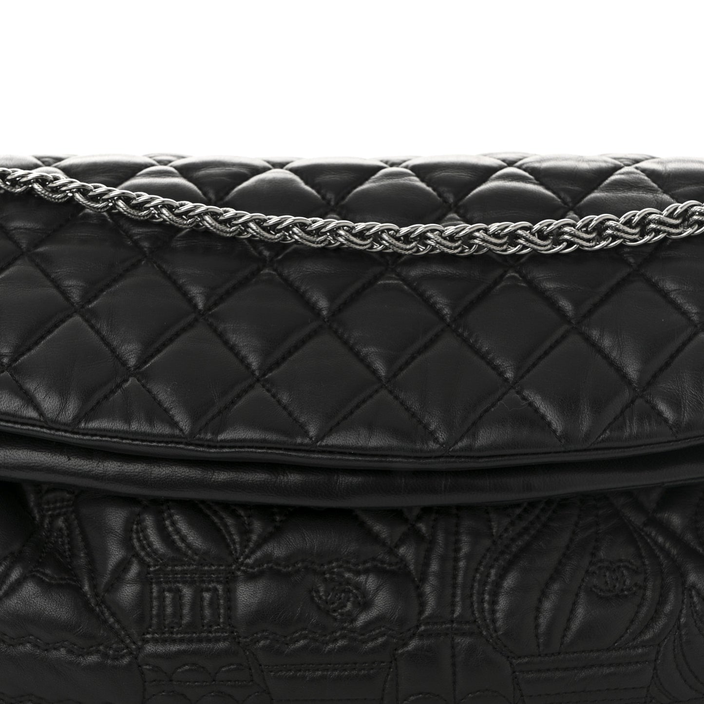 Lambskin Quilted Large Paris Moscou Red Square Bag Black