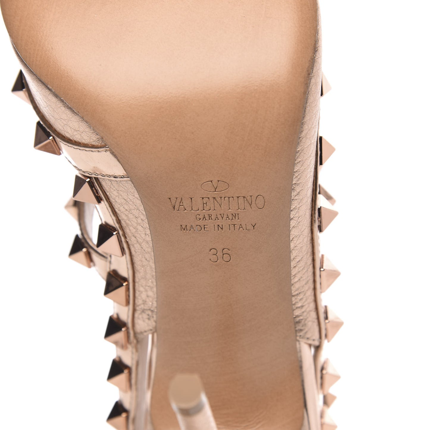 Metallic Pebbled Calfskin Rockstud Ankle Strap 100mm Pumps 36 Rame
