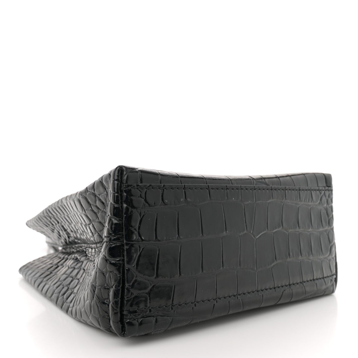 Shiny Calfskin Logo Crocodile Embossed North South Shopper Tote XXS Black White