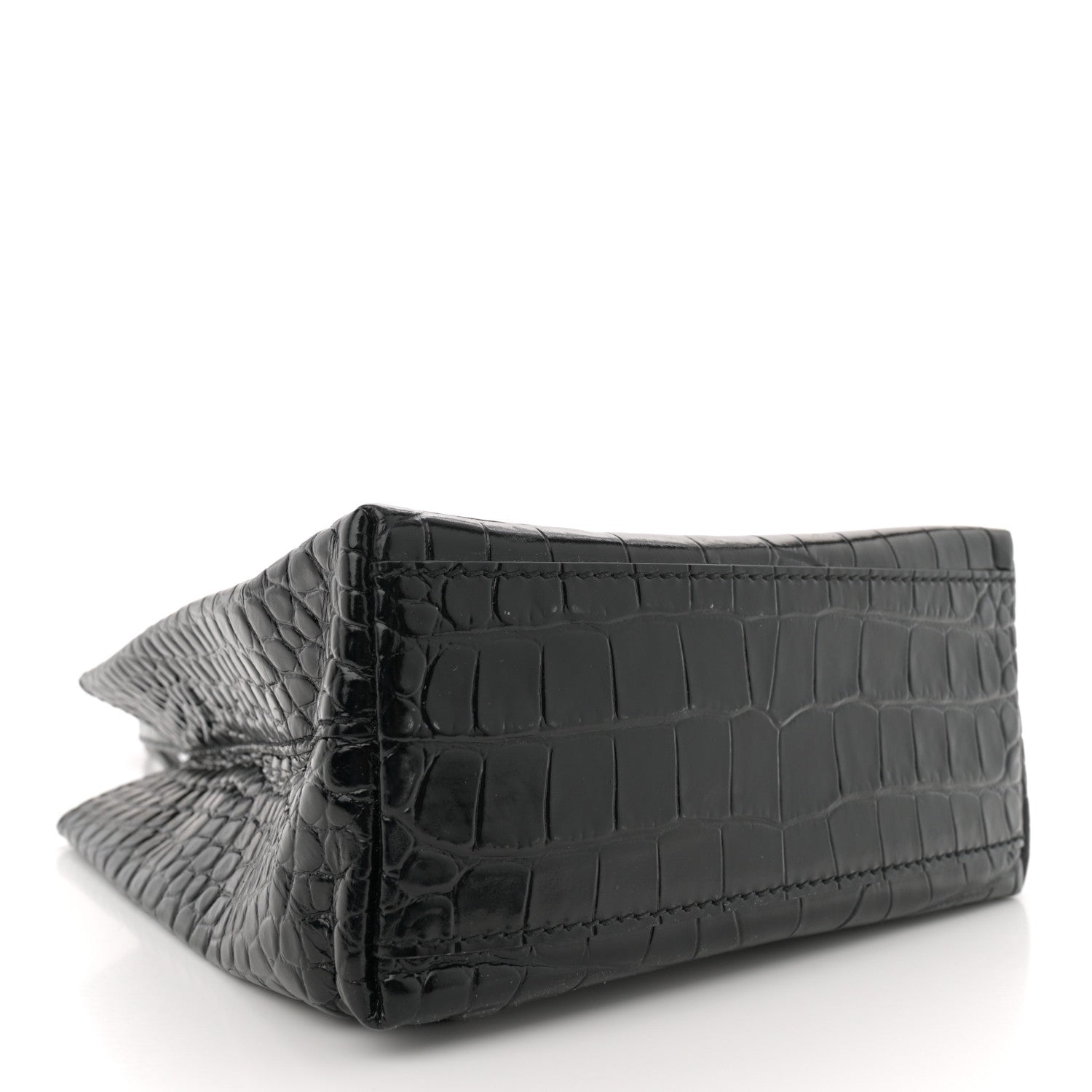 Balenciaga Shiny Calfskin Logo Crocodile Embossed North South Shopper Tote XXS Black White 4 of 10