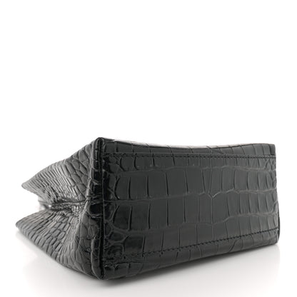 Balenciaga Shiny Calfskin Logo Crocodile Embossed North South Shopper Tote XXS Black White 4 of 10