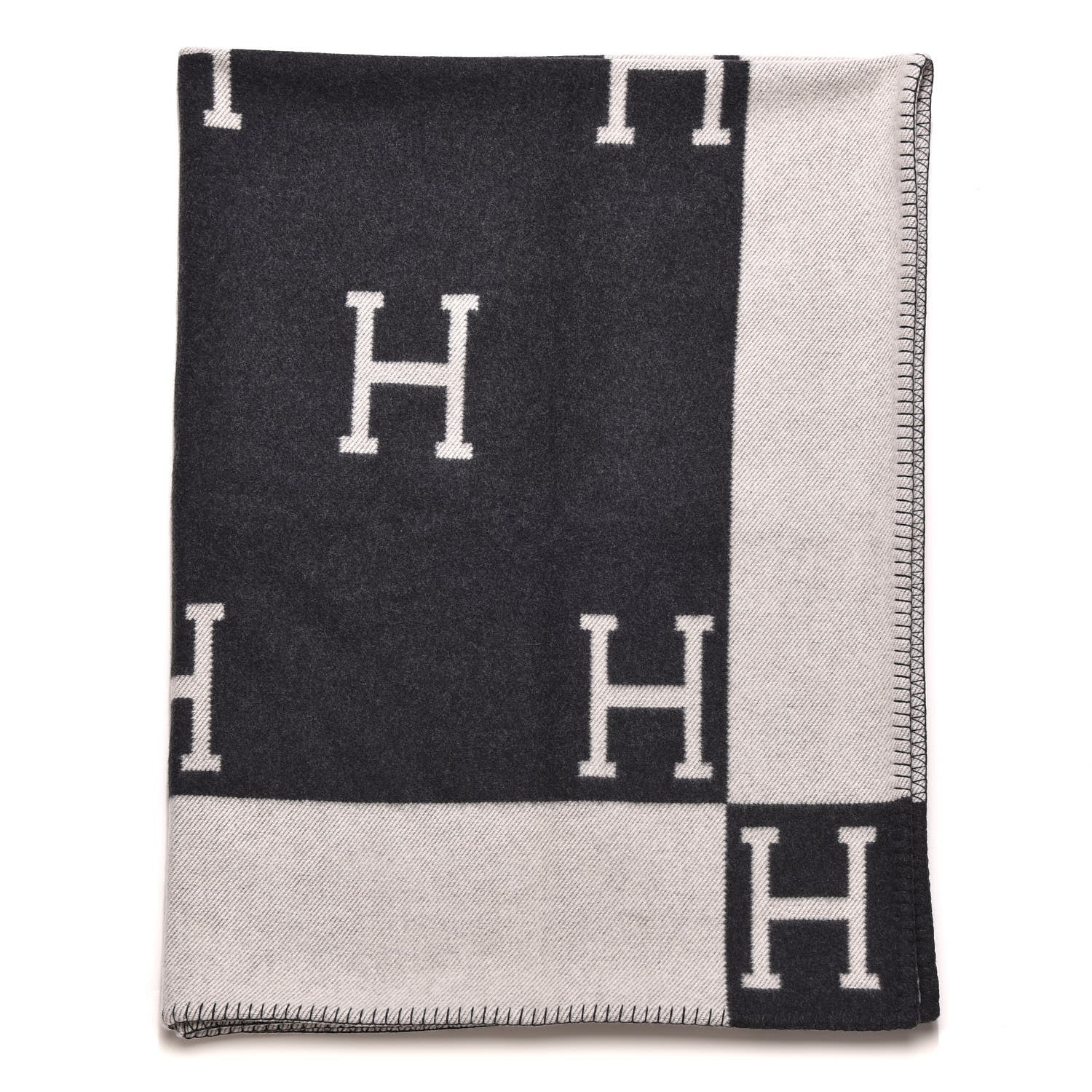 Hermes Wool Cashmere Avalon Blanket Ecru Gris Fonce 1 of 5