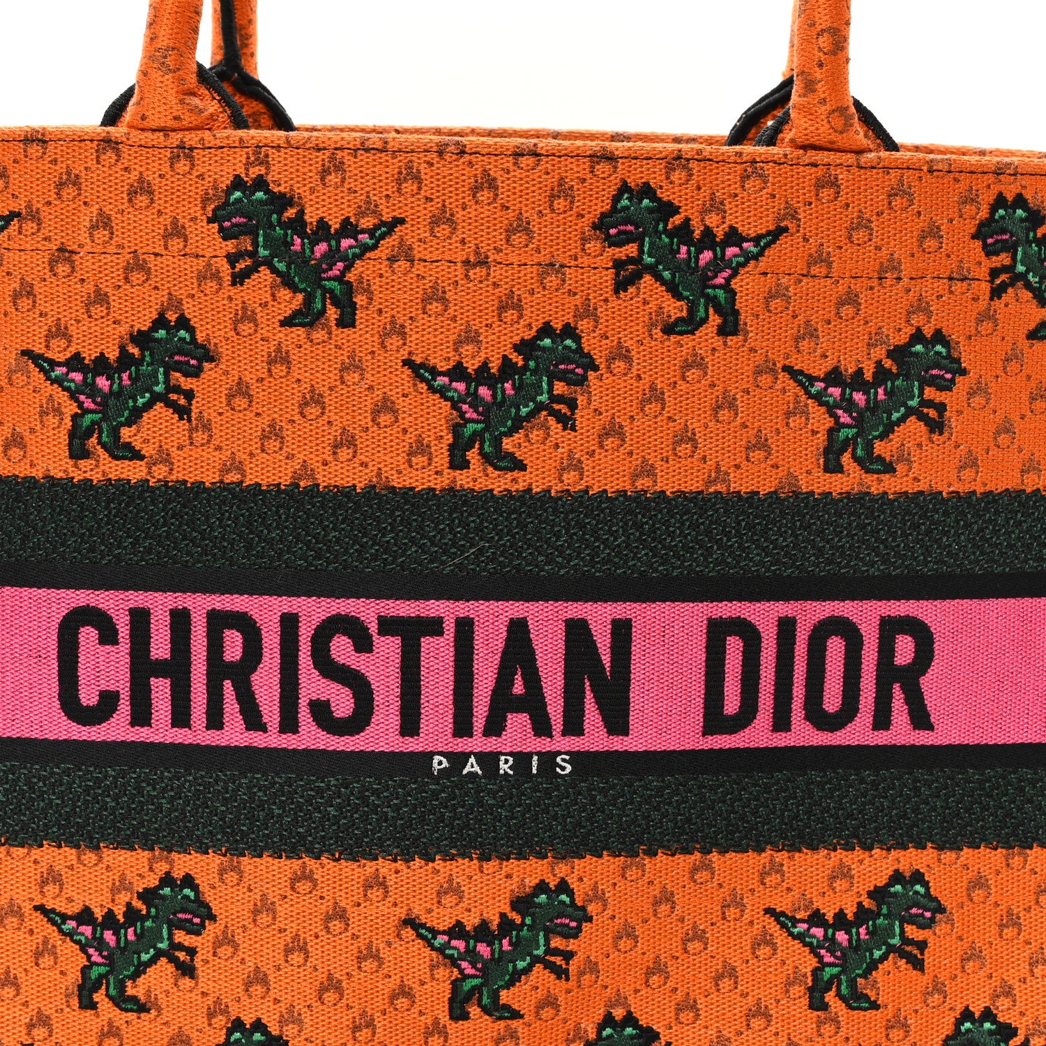 Christian Dior Canvas Embroidered Medium Dino Book Tote Orange Multicolor 8 of 11