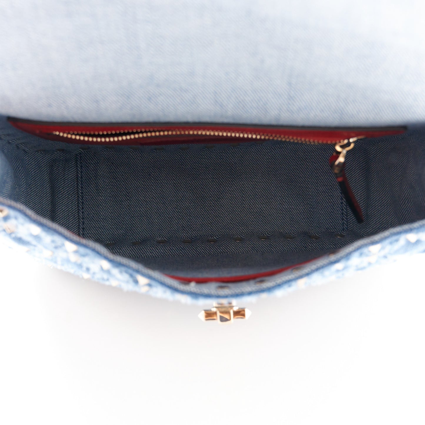 Denim Medium Rockstud Spike Shoulder Bag Denim