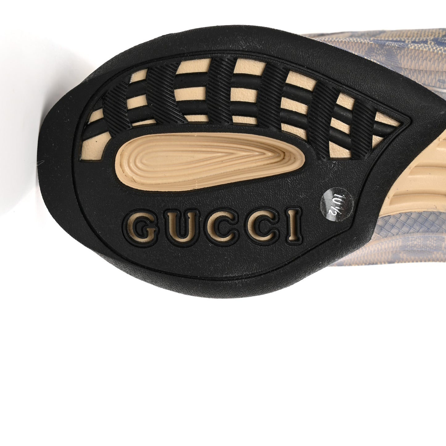 Ultralight Plume Calfskin Monogram Printed Mens Gucci Run Sneakers 10.5 Beige Blue