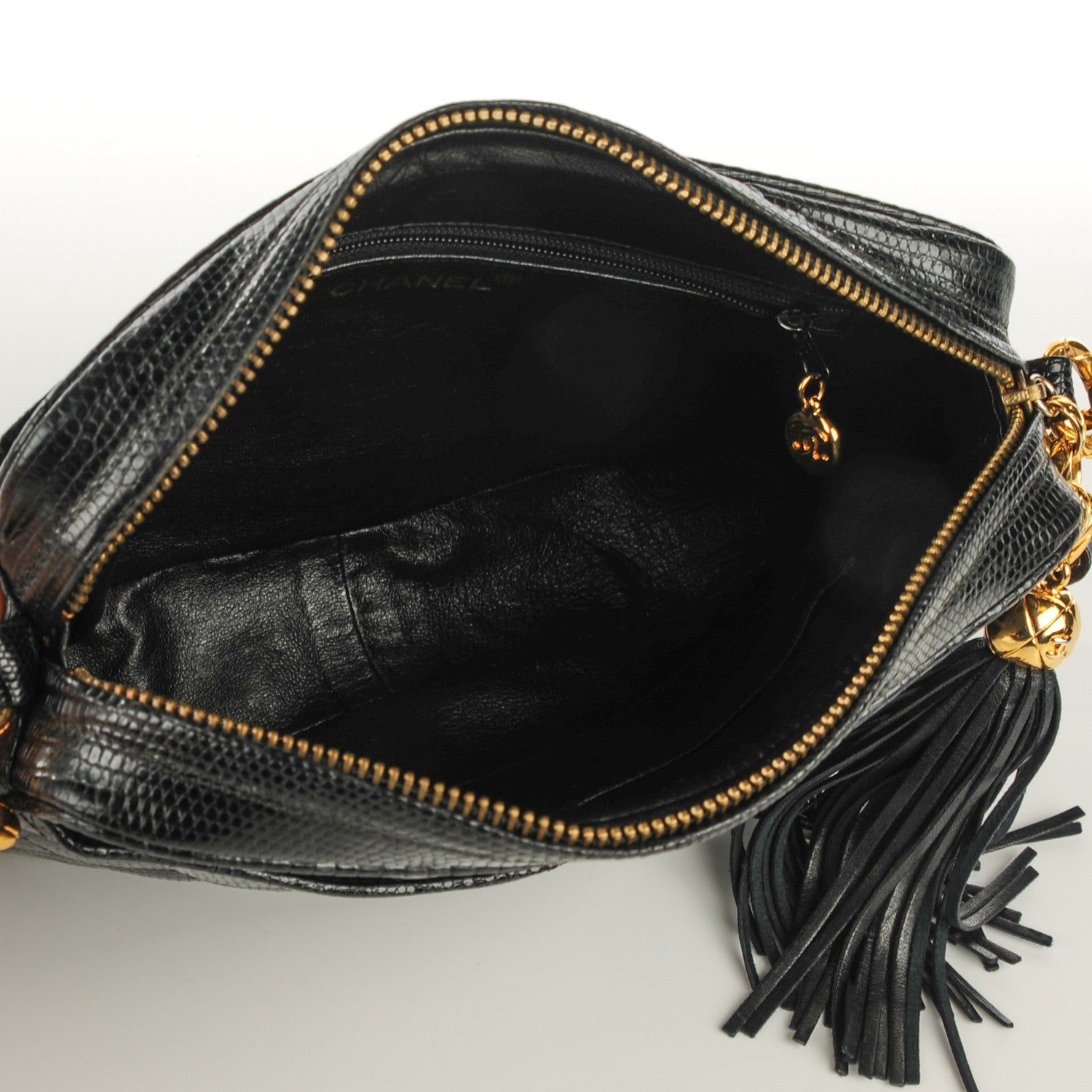 Chanel Lizard Quilted Small Tassel Camera Case Black 7 of 10