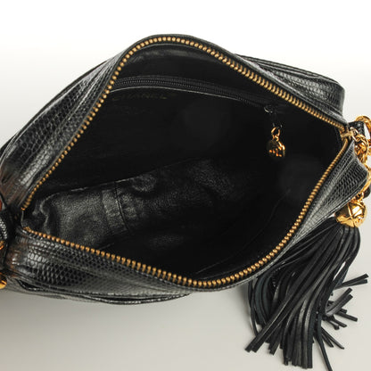 Chanel Lizard Quilted Small Tassel Camera Case Black 7 of 10