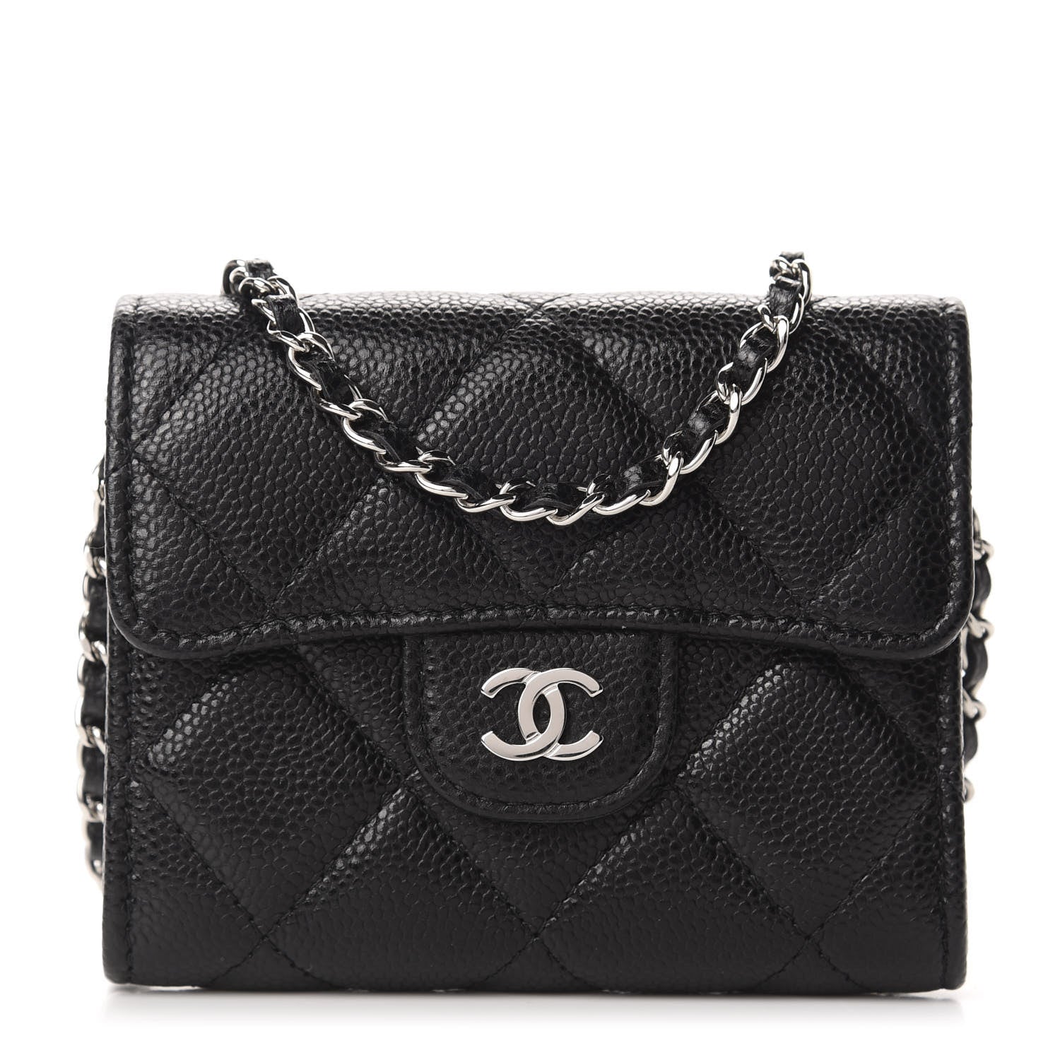 Chanel Caviar Quilted Flap Card Holder On Chain Black 1 of 12