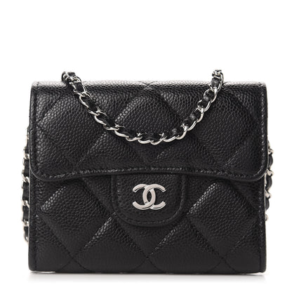Chanel Caviar Quilted Flap Card Holder On Chain Black 1 of 12