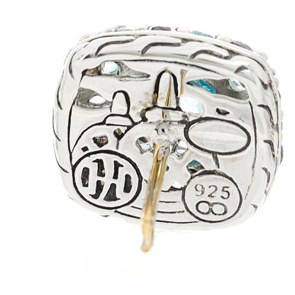 John Hardy Sterling Silver Blue Topaz Aquamarine Iolite Batu Kali Square Earrings 4 of 4