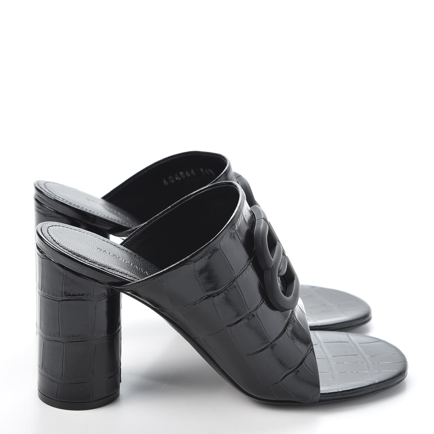 Calfskin Croc Embossed Oval BB 90mm Slide Sandals 36.5 Black