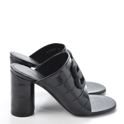 Balenciaga Calfskin Croc Embossed Oval BB 90mm Slide Sandals 36.5 Black 4 of 10