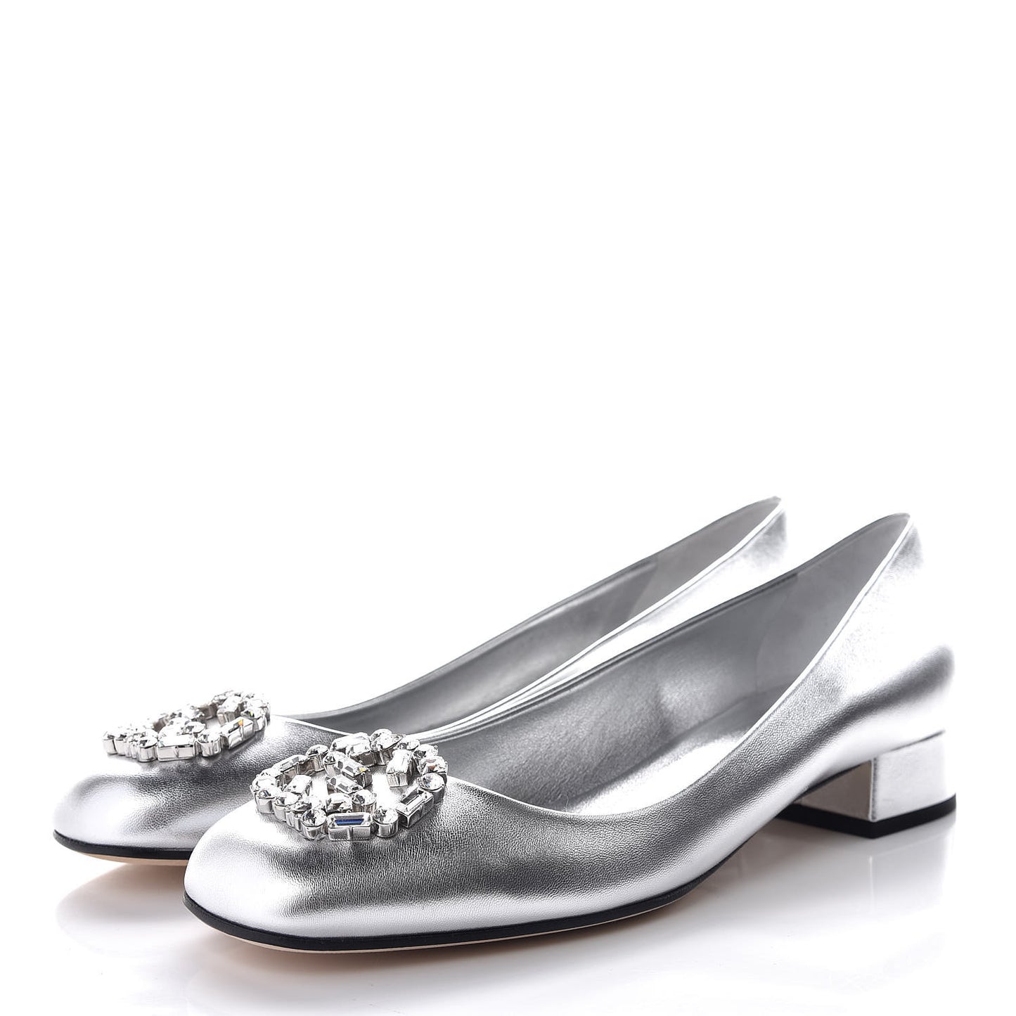 Nappa Crystal Interlocking G Low Heel Pumps 41 Argento