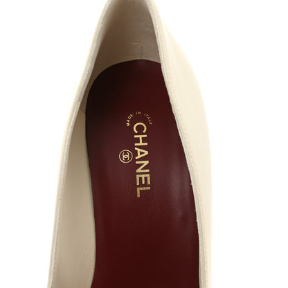 Chanel Lambskin Metallic Crackled Calfskin Square Cap Toe Pumps 39.5 Ivory Gold 7 of 10