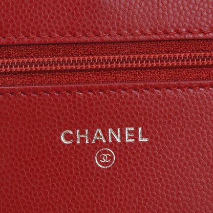 Chanel Caviar Chevron Quilted Wallet On Chain WOC Red 6 of 9