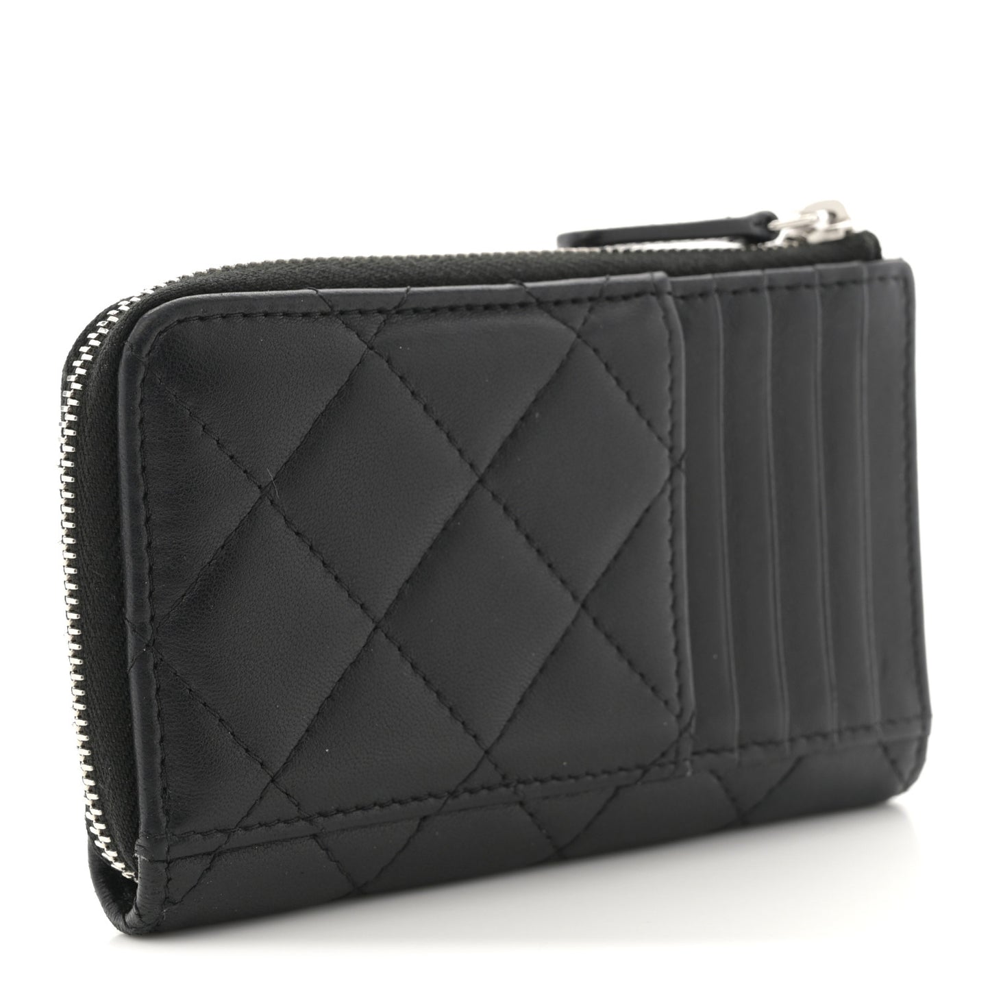Lambskin Quilted Studded CC Zip Card Holder Black