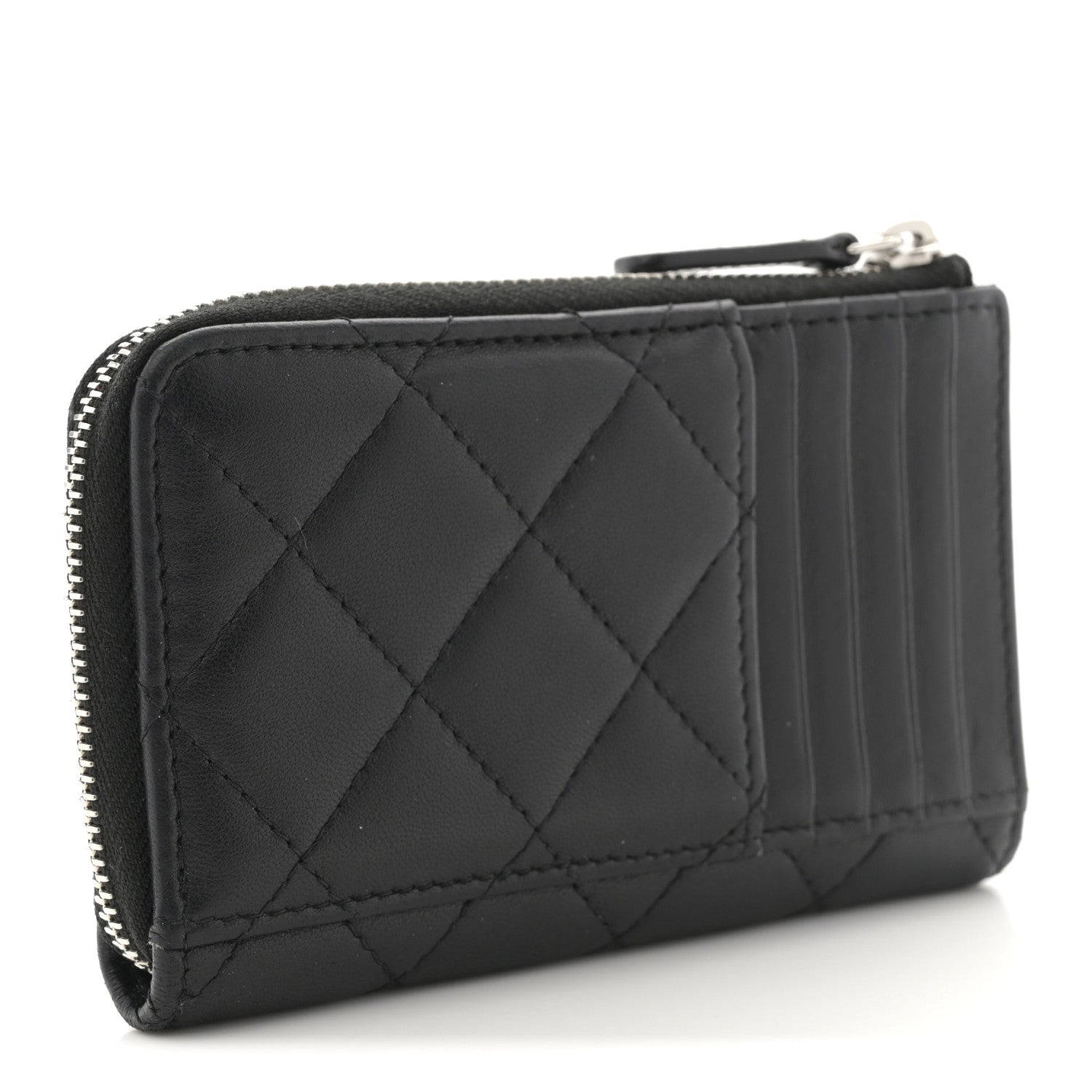 Chanel Lambskin Quilted Studded CC Zip Card Holder Black 3 of 8
