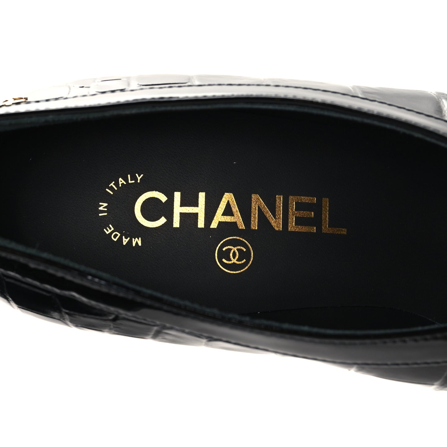 Crocodile Embossed Patent Calfskin Pumps 38.5 Black