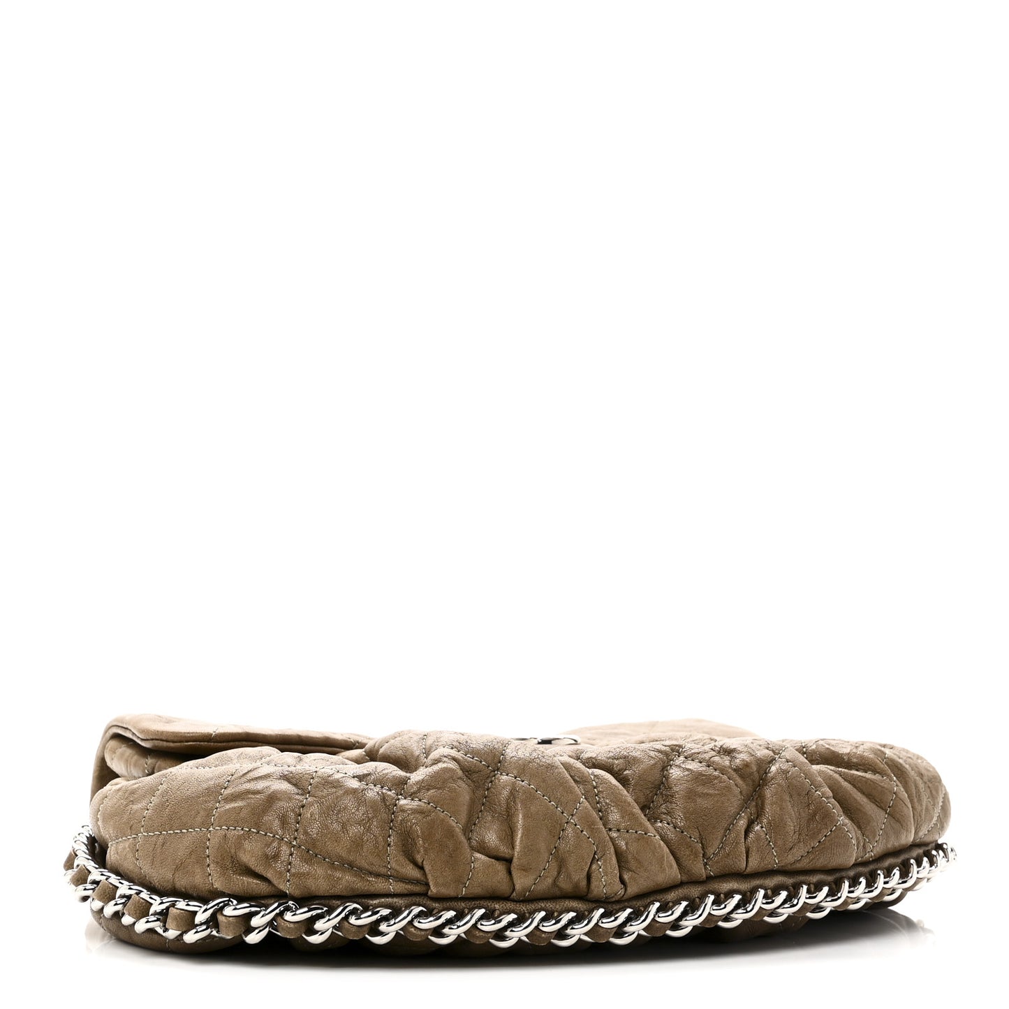 Washed Lambskin Quilted Medium Chain Around Messenger Brown
