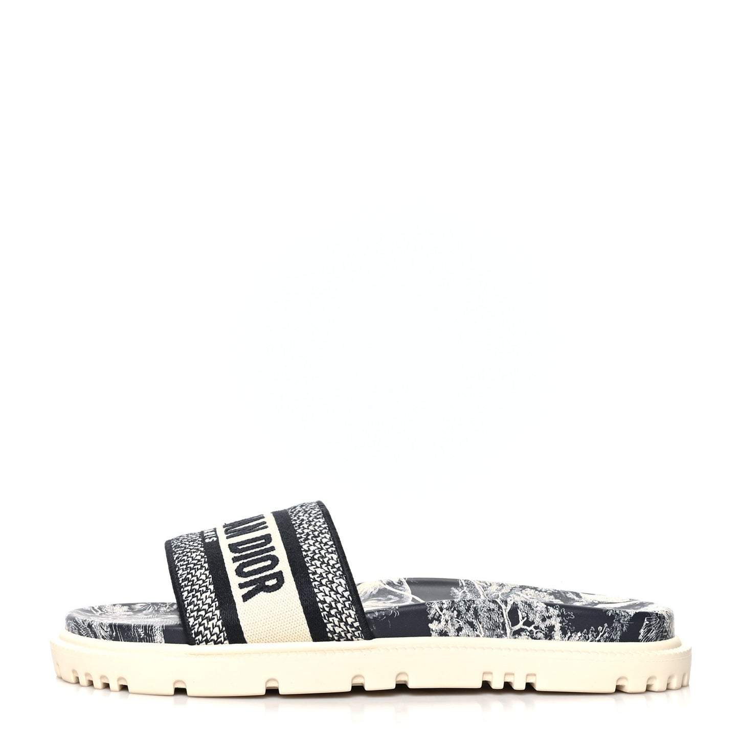 Canvas Toile de Jouy Embroidered Dway 10mm Slide Sandals 40.5 Deep Blue