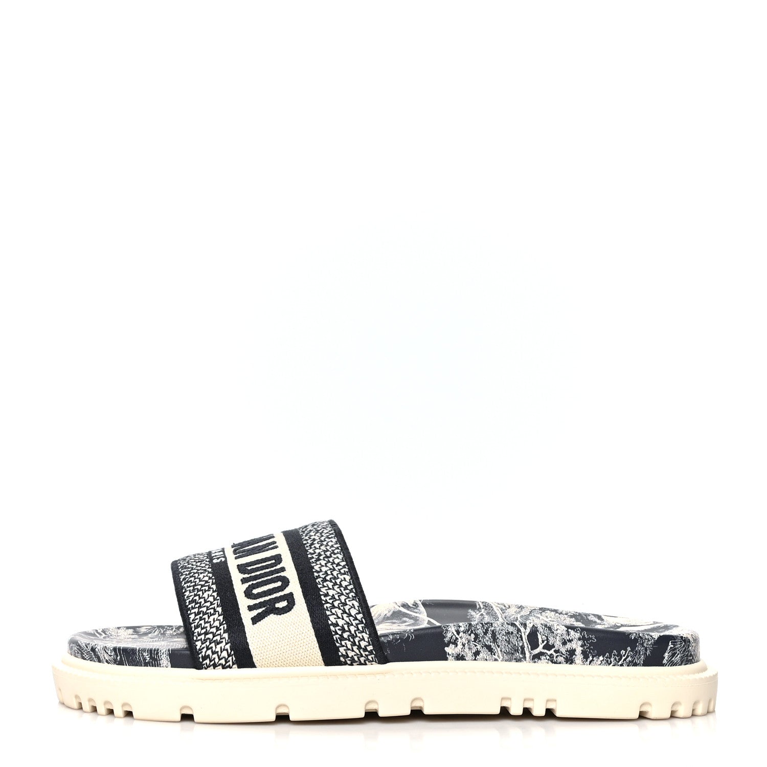 Christian Dior Canvas Toile de Jouy Embroidered Dway 10mm Slide Sandals 40.5 Deep Blue 1 of 8