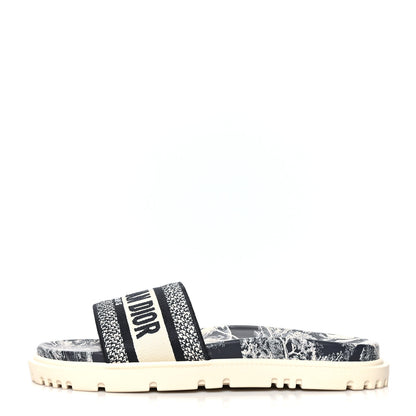 Christian Dior Canvas Toile de Jouy Embroidered Dway 10mm Slide Sandals 40.5 Deep Blue 1 of 8