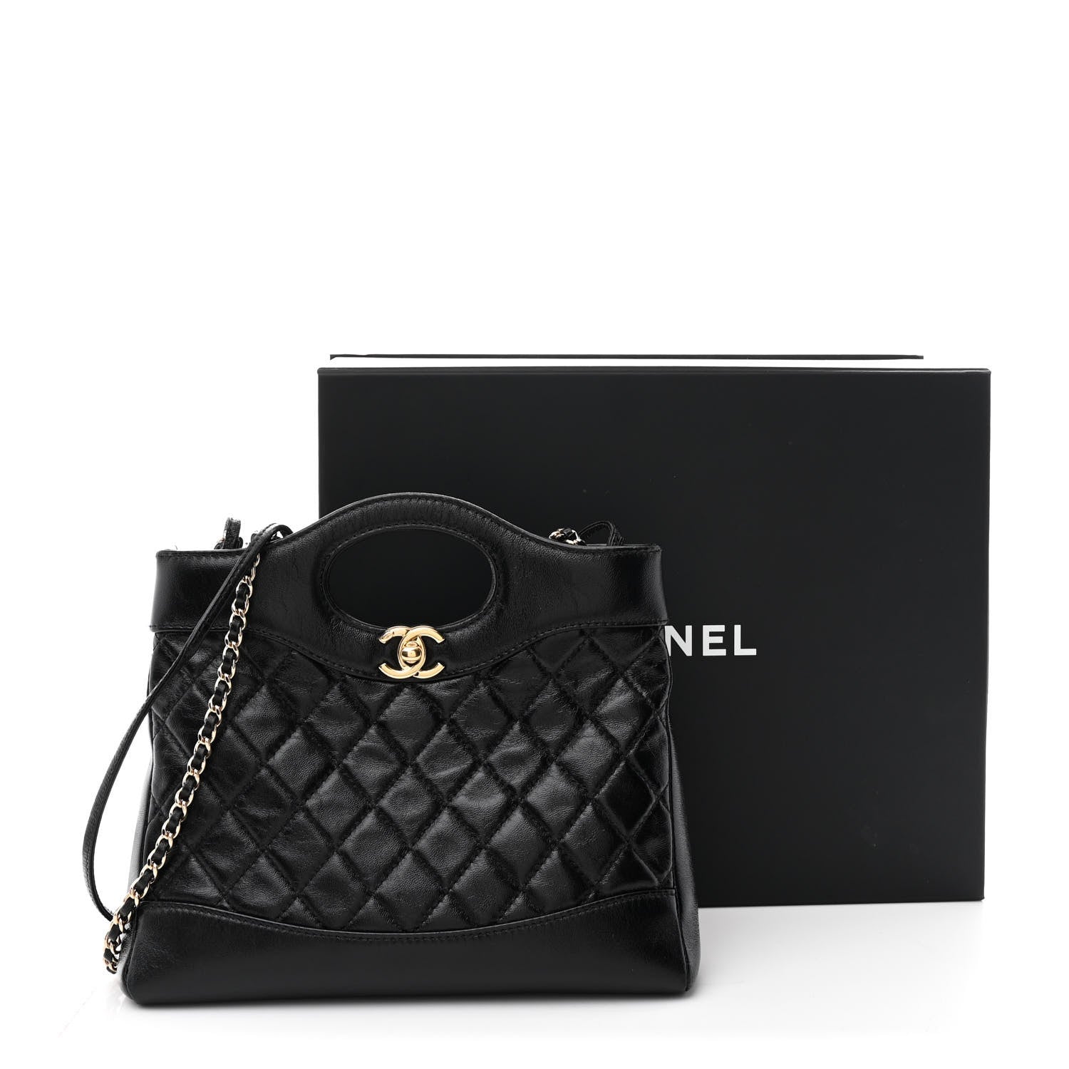 Chanel Shiny Crumpled Calfskin Quilted Mini 31 Shopping Bag Black 10 of 10