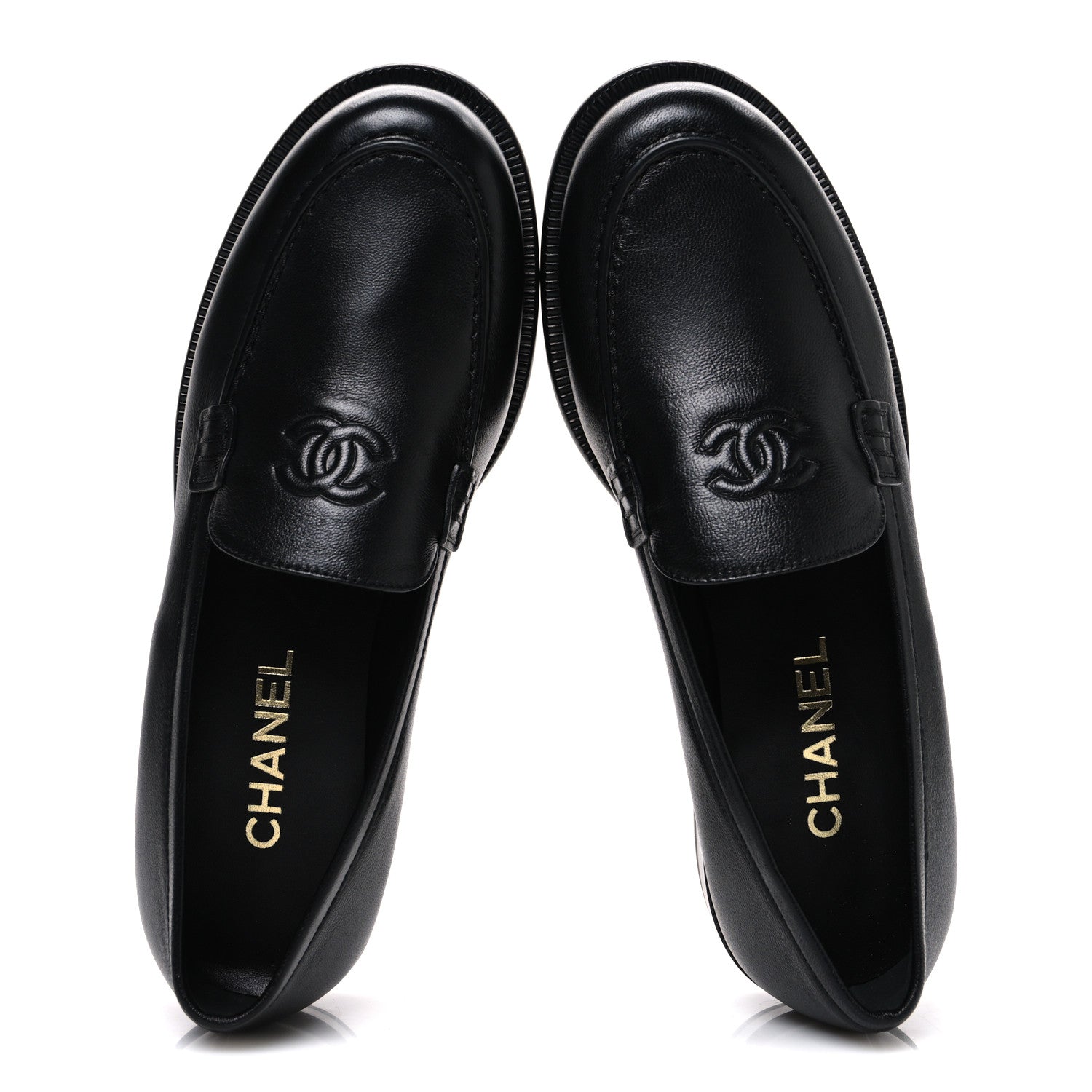 Chanel Lambskin CC Mocassin Loafers 38.5 Black 2 of 11