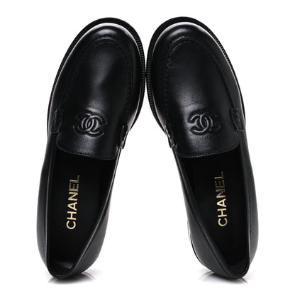 Chanel Lambskin CC Mocassin Loafers 38.5 Black 2 of 11