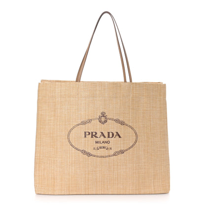 Prada Raffia Logo Tote Naturale 1 of 9