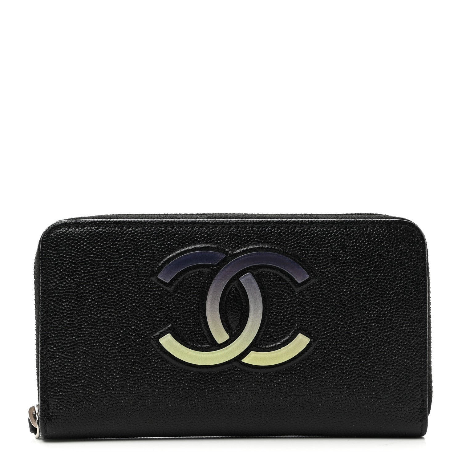 Chanel Caviar CC Small Zip Around Wallet Black Blue Green 1 of 8
