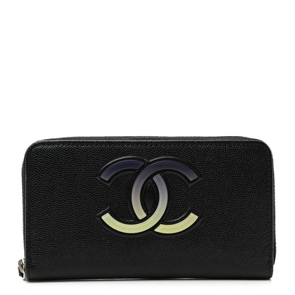 Chanel Caviar CC Small Zip Around Wallet Black Blue Green 1 of 8