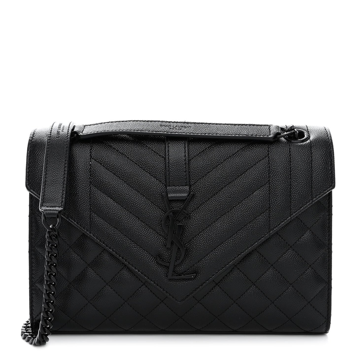 Grain De Poudre Textured Mixed Matelasse Triquilt Medium Monogram Monochrome Satchel Black
