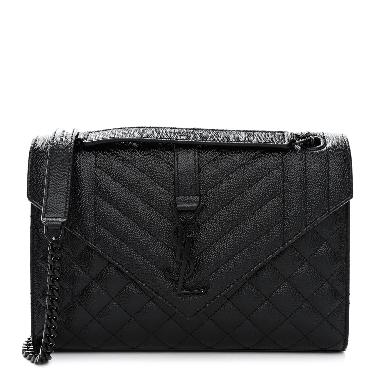 Saint Laurent Grain De Poudre Textured Mixed Matelasse Triquilt Medium Monogram Monochrome Satchel Black 1 of 11