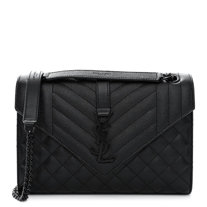 Saint Laurent Grain De Poudre Textured Mixed Matelasse Triquilt Medium Monogram Monochrome Satchel Black 1 of 11