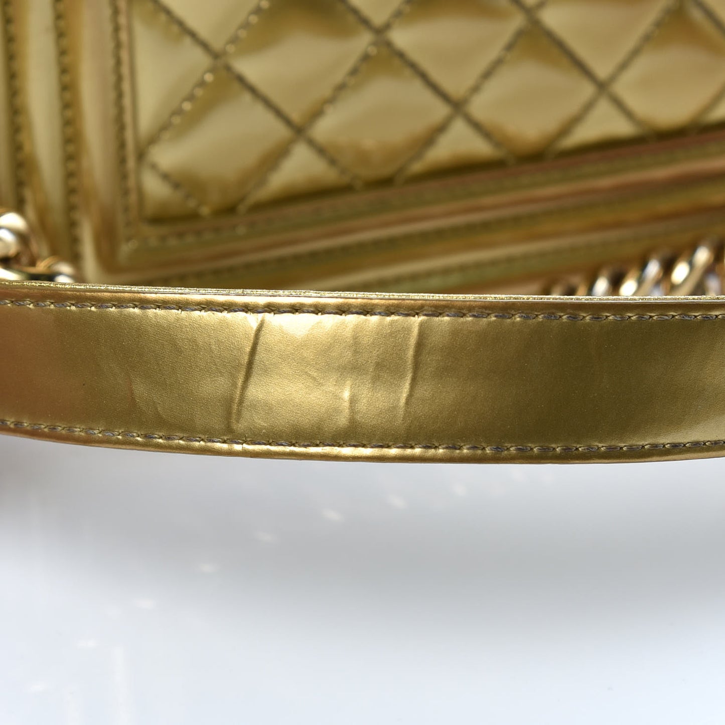 Metallic Patent Calfskin Quilted Medium Boy Flap Gold