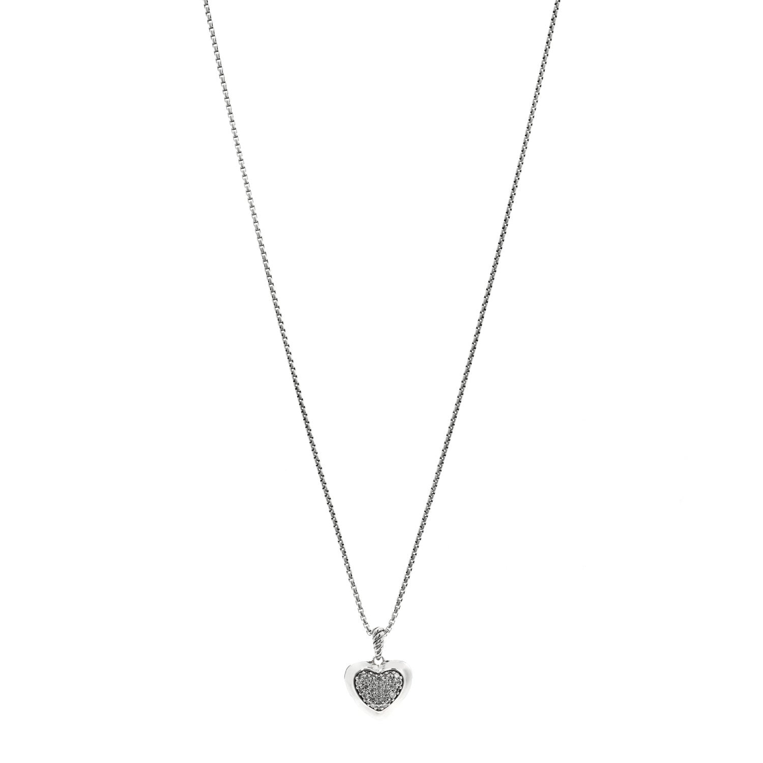 David Yurman Sterling Silver Diamond Cable Heart Pendant Necklace 1 of 5
