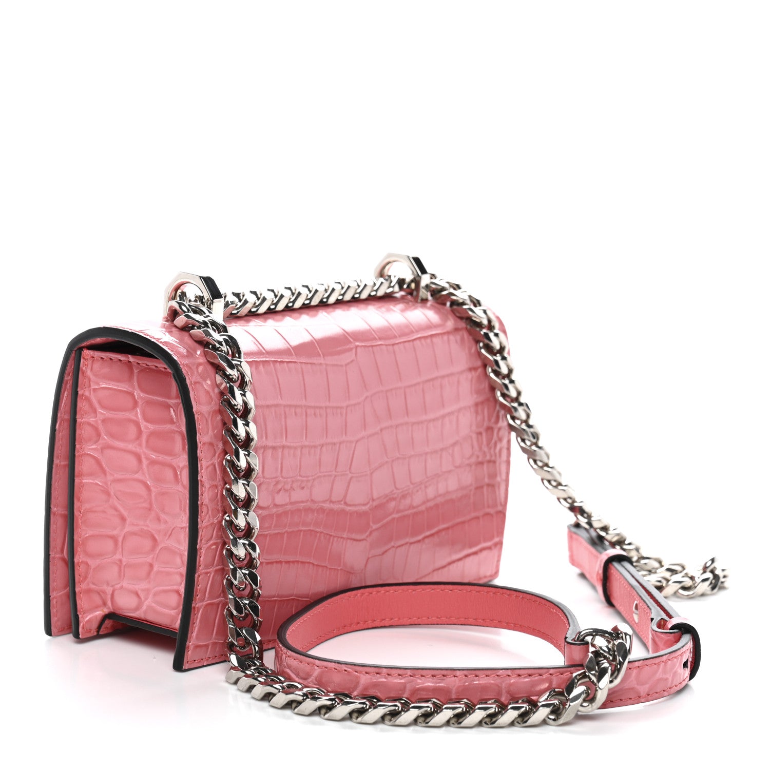 Alexander McQueen Calfskin Crocodile Embossed Mini Jeweled Knuckle