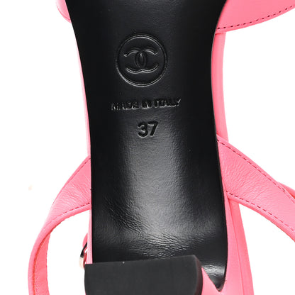 Chanel Lambskin Grosgrain Cap Toe CC Slingback Pumps 37 Coral Black 7 of 10