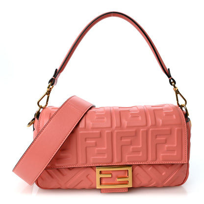Fendi Nappa FF 1974 Embossed Baguette Rosa Pesca 1 of 11