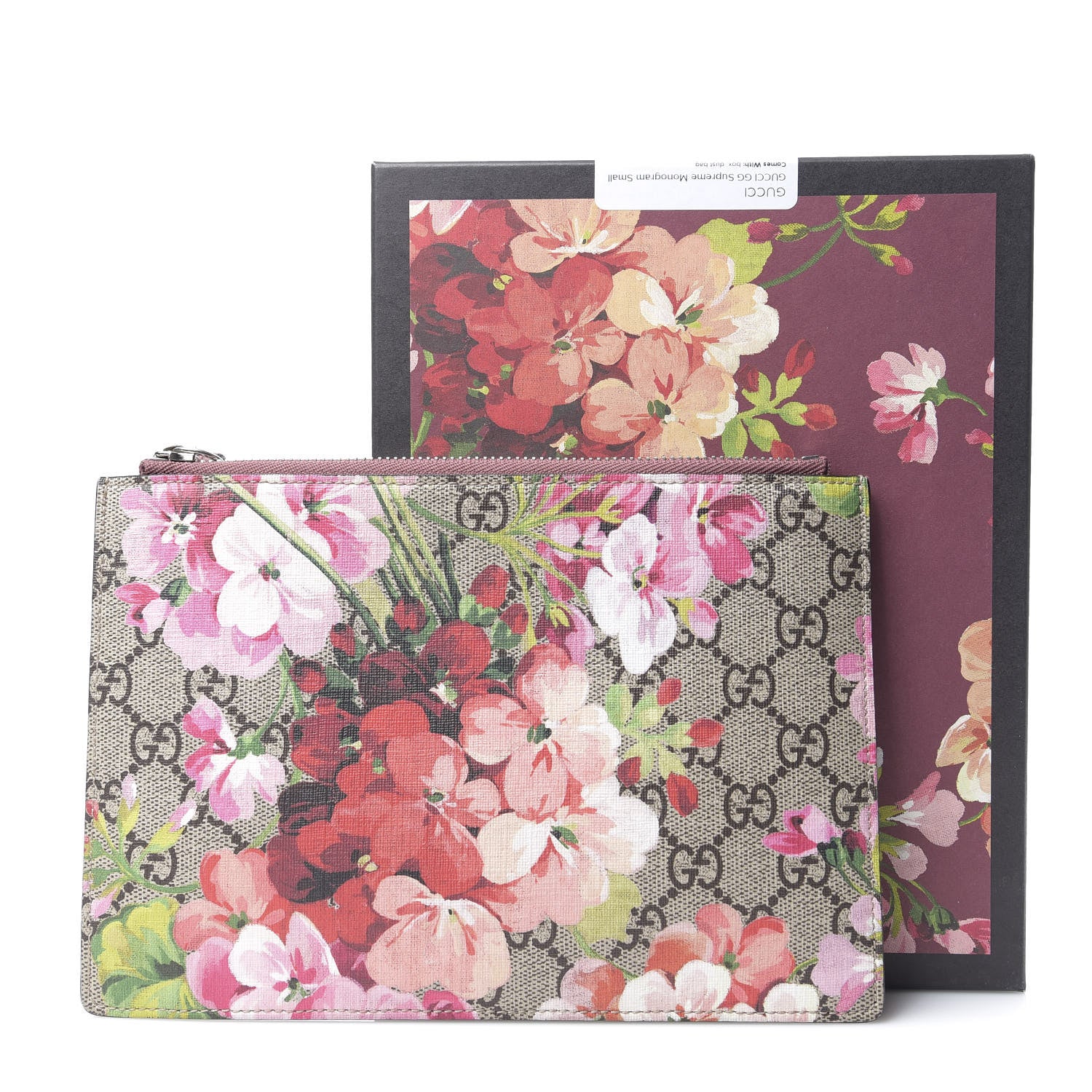 Gucci GG Supreme Monogram Blooms Small Zip Pouch Beige Multicolor Dry Rose 6 of 6